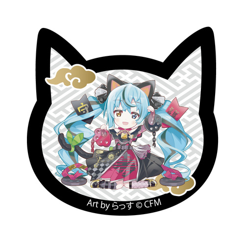 Hatsune Miku x Maneki-neko Cat Type Acrylic Magnet Art by Rassu Black Cat Sitting & Left Hand Raised