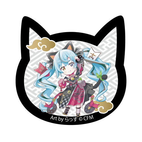 Hatsune Miku x Maneki-neko Cat Type Acrylic Magnet Art by Rassu Black Cat Standing & Left Hand Raised