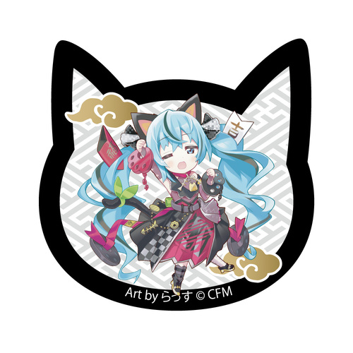 Hatsune Miku x Maneki-neko Cat Type Acrylic Magnet Art by Rassu Black Cat Standing & Right Hand Raised