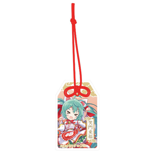 Hatsune Miku x Maneki-neko Omamori Style by Benefit Acrylic Key Chain Art by Rassu White Cat Standing & Left Hand Raised