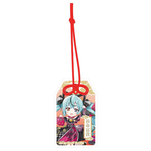 Hatsune Miku x Maneki-neko Omamori Style by Benefit Acrylic Key Chain Art by Rassu Black Cat Sitting & Left Hand Raised