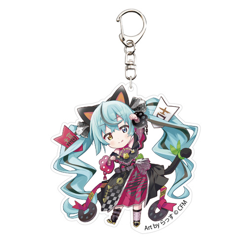 Hatsune Miku x Maneki-neko Acrylic Key Chain Art by Rassu Black Cat Standing & Left Hand Raised