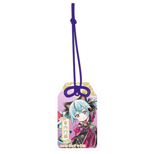 Hatsune Miku x Maneki-neko Omamori Style by Benefit Acrylic Key Chain Art by Rassu Black Cat Standing & Left Hand Raised