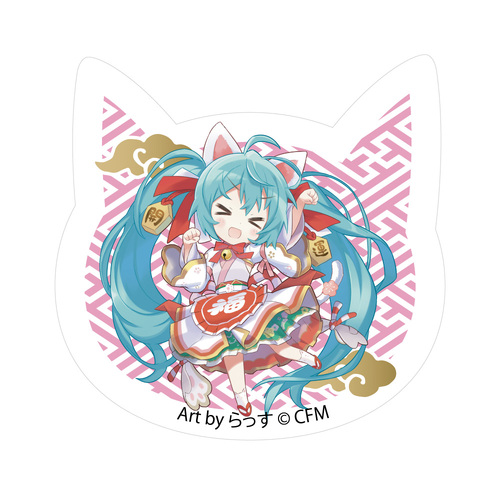 Hatsune Miku x Maneki-neko Cat Type Acrylic Magnet Art by Rassu White Cat Standing & Left Hand Raised Crepe