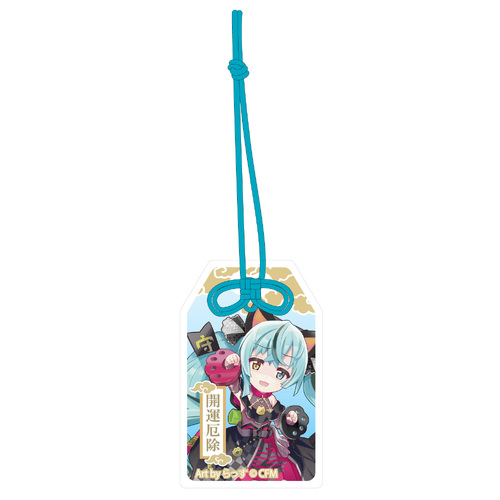 Hatsune Miku x Maneki-neko Omamori Style by Benefit Acrylic Key Chain Art by Rassu Black Cat Sitting & Right Hand Raised